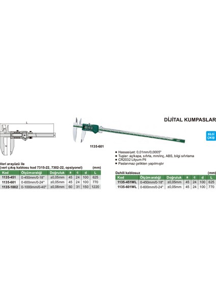 Çift Çeneli Dijital Kumpas 0-600 mm