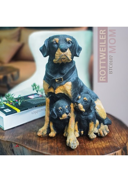 El Yapımı Rottweiler Köpek Figürü ve Yavruları – Ev Dekoru İçin Heykeli - Mükemel orijinal tasarım