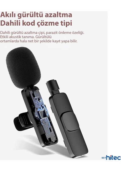K11 Lightning Kablosuz Wireless Hd Yaka Mikrofonu Siyah WNE0204