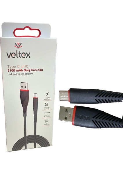 (Type-C) 3.1A Hızlı (Siyah) Şarj Veri Aktarımı Veltex (Penceresiz) VTX402