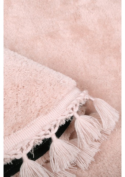 Relax Pudra Oval Salon Oda Koridor Halısı Ponpon Saçaklı Yıkanabilir Kaymaz Post Peluş Yolluk modelleri