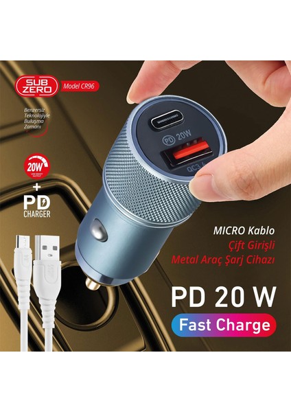 Hızlı Araç Şarj Cihazı Pd 20W Çift Çıkış USB ve Type C