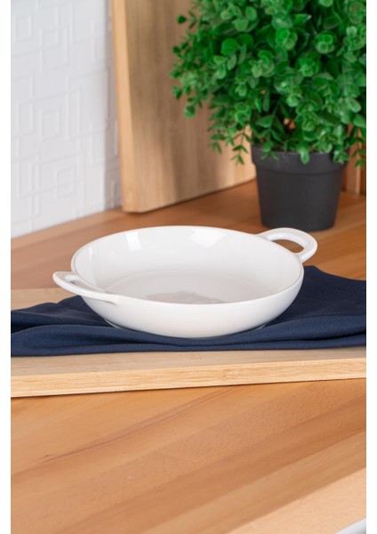 Bianco Perla Yuvarlak Kulplu Sunum Tabak - 25 cm