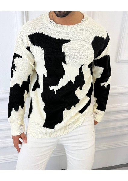 Kazak Çift Kat Örme Pamuk Kazak Detaylı Lazer Kesim Salaş Triko Kazak