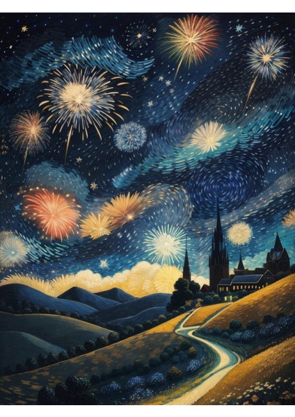 Renkli Baskılı Sayılarla Boyama Hobi Seti (Çerçeveli) 40X50 Cm: Yıldızlı Gece