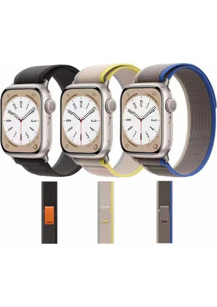 Good Case Apple Watch 3 4 5 6 7 8 9 Se Ultra/ultra-2 Uyumlu 42-44-45-49MM Cırt Cırtlı Trail Loop Kordon-77 Beyaz-Sarı