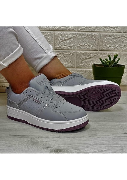 Enner Pu Gri-Beyaz-Gülkurusu Fuspetli Sneaker Spor Ayakkabı