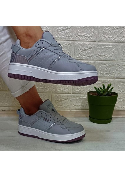 Enner Pu Gri-Beyaz-Gülkurusu Fuspetli Sneaker Spor Ayakkabı