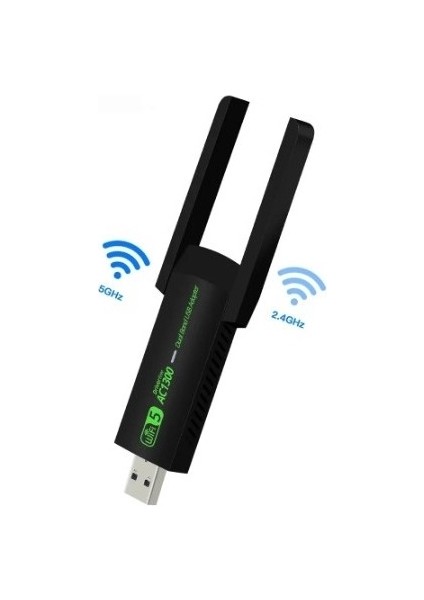 Bluetooth 5.0 AC1300 Mbps Dual Band USB 3.0 Adaptör Kablosuz Wifi Alıcı (Sürücü Gerektirmez)