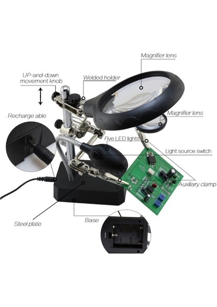 TE-800 Masa Üstü Ledli Büyüteç Çok Fonksiyonlu Tutacak indirimleri