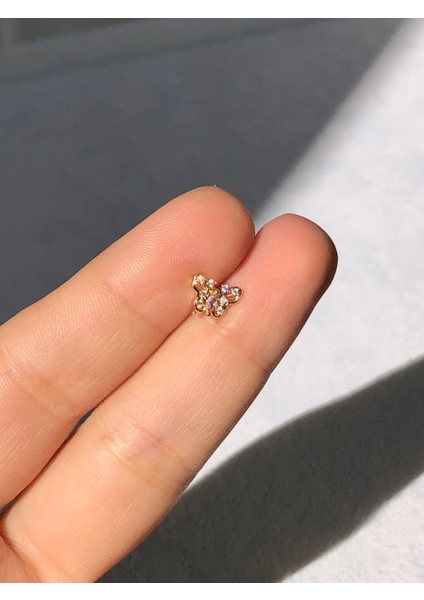 Nature Cerrahi Çelik Zirkon Taşlı Pembe Kelebek Gold Renk 1cm Piercing