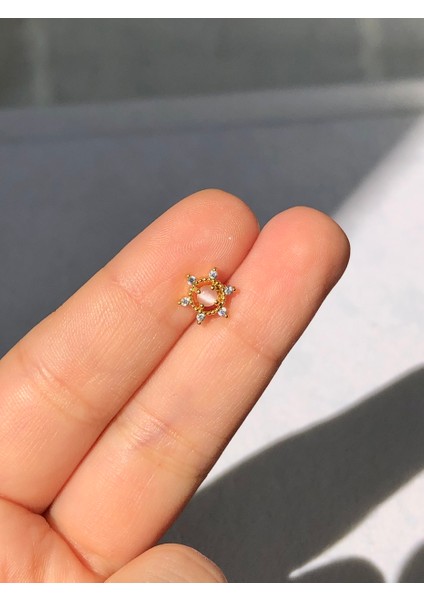 Nature Cerrahi Çelik  Zirkon Taşlı Pembe Güneş  Gold Renk 1cm  Piercing