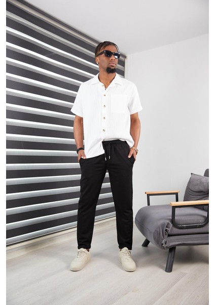 Erkek Slım Fıt Jogger Pantolon Double Paça Yüksek Kalite Desenli Kumaş Likralı fırsatları