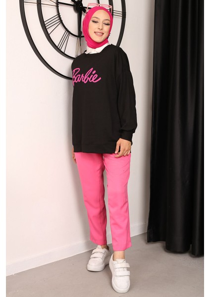Siyah Barbie Baskılı İki İplik Sweatshirt