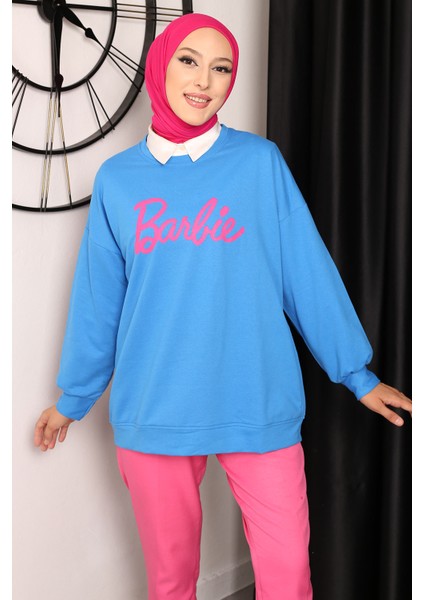 Saks Mavi Barbie Baskılı İki İplik Sweatshirt