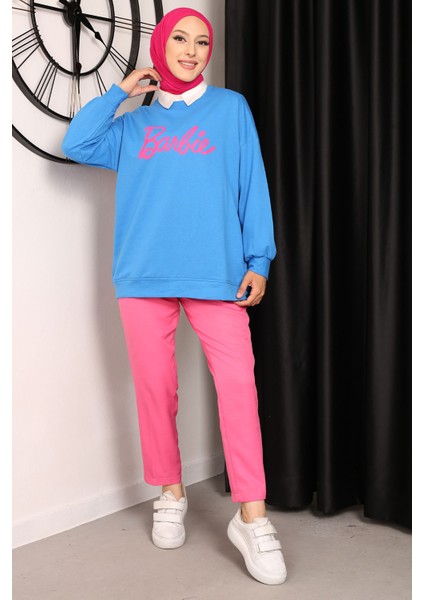 Saks Mavi Barbie Baskılı İki İplik Sweatshirt