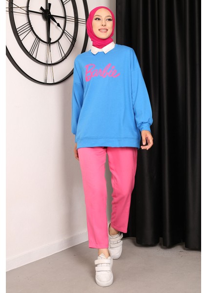 Saks Mavi Barbie Baskılı İki İplik Sweatshirt