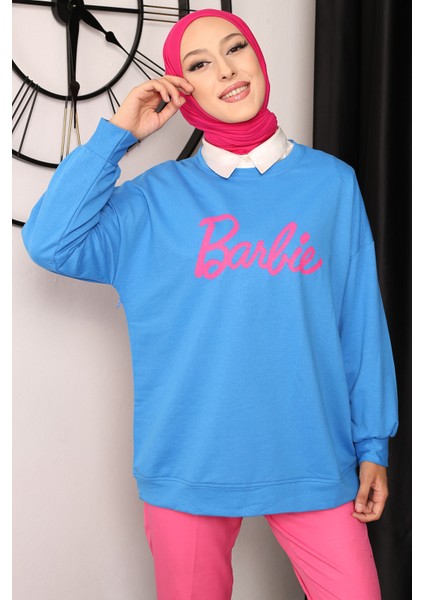 Saks Mavi Barbie Baskılı İki İplik Sweatshirt