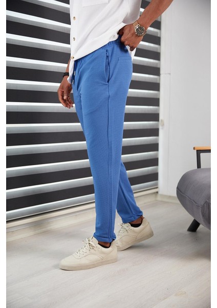 Erkek Slım Fıt Jogger Pantolon Double Paça Yüksek Kalite Desenli Kumaş Likralı