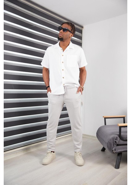 Erkek Slım Fıt Jogger Pantolon Double Paça Yüksek Kalite Desenli Kumaş Likralı fırsatları