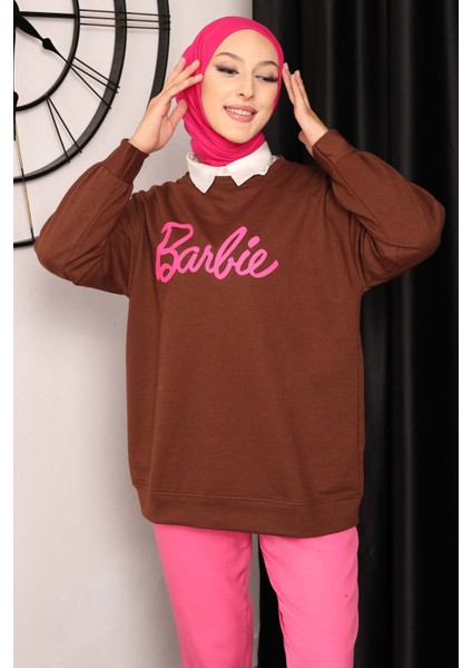 Kahverengi Barbie Baskılı İki İplik Sweatshirt