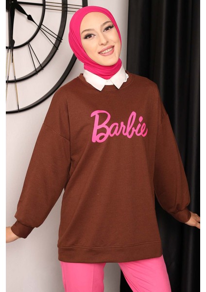 Kahverengi Barbie Baskılı İki İplik Sweatshirt