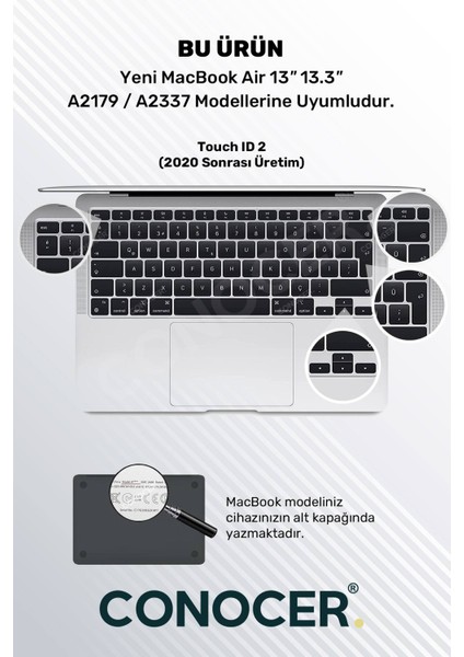 Macbook Air 2020 13 Inc M1 A2337 / A2179 Uyumlu Türkçe Q Klavye Slim Klavye Koruyucu Kılıf