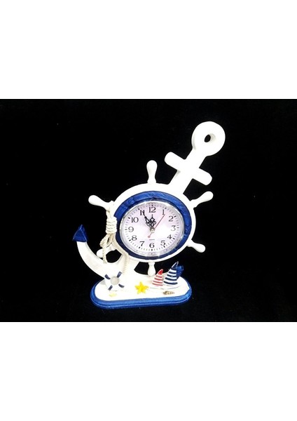 Dekoratif Gemi Dümeni ve Çapa Şeklinde Masa Üstü Saat 33 cm x 22 cm