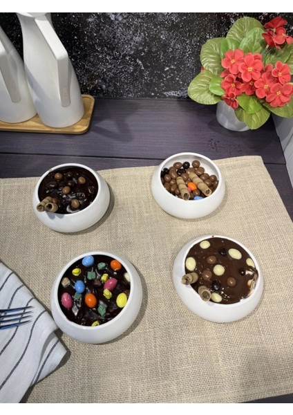 4 Adet Porselen Yuvarlak Bombeli Oval Lüx Çerez Çorba Güveç Kase Sunumluk Ikramlık 11,5cm