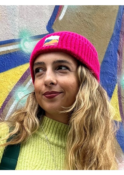 Fuchsia Beanie Fuşya Rengi Dokuma Etiketli Soft Yıkama Yünlü Katlamalı Örgü Bere