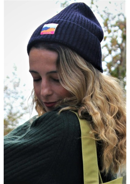 Navy Blue Beanie Lacivert Dokuma Etiketli Soft Yıkama Yünlü Katlamalı Örgü Bere