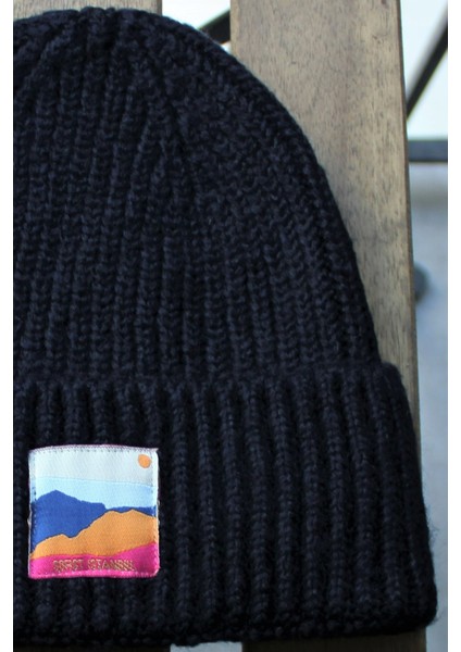 Navy Blue Beanie Lacivert Dokuma Etiketli Soft Yıkama Yünlü Katlamalı Örgü Bere