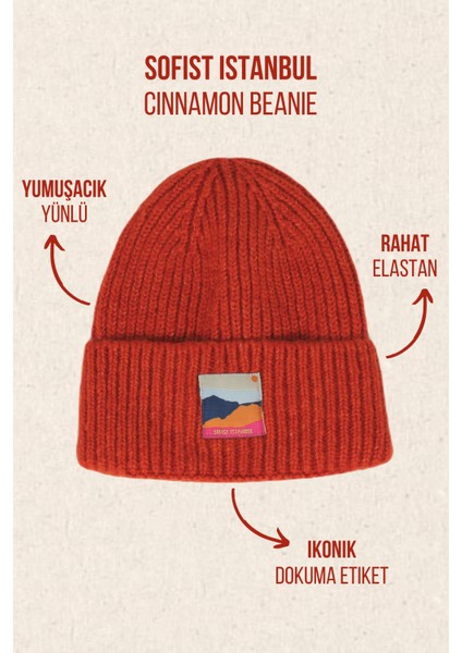 Cinnamon Beanie Tarçın Rengi Dokuma Etiketli Soft Yıkama Yünlü Katlamalı Örgü Bere