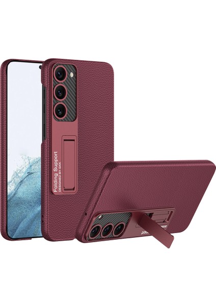 Samsung Galaxy S23 Plus Kılıf Zore Karbon ve Deri Desenli Kıpta Standlı Kapak