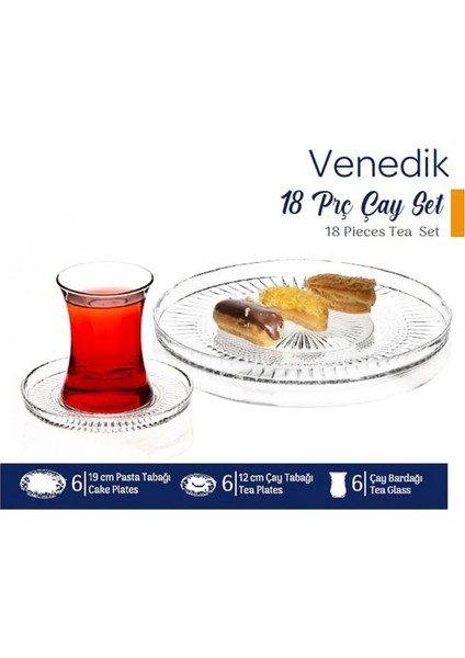 6 Kişilik Sigma Cam Çay Seti, Kahvaltı Takımı, Pasta Seti - Servis Seti, Sunum Tabağı
