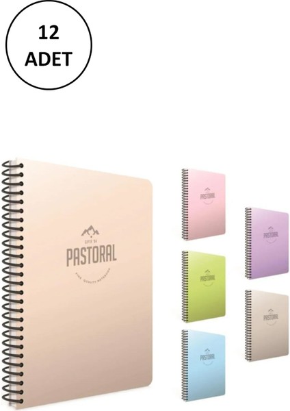 Pastoral Spiralli Pp Kapak Defter 17 x 24 cm 72 Yaprak Kareli 12 Adet