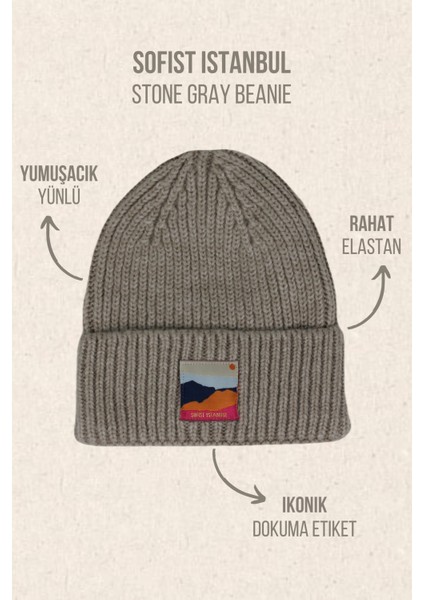 Stone Gray Beanie Taş Gri Dokuma Soft Yıkama Yünlü Katlamalı Örgü Bere