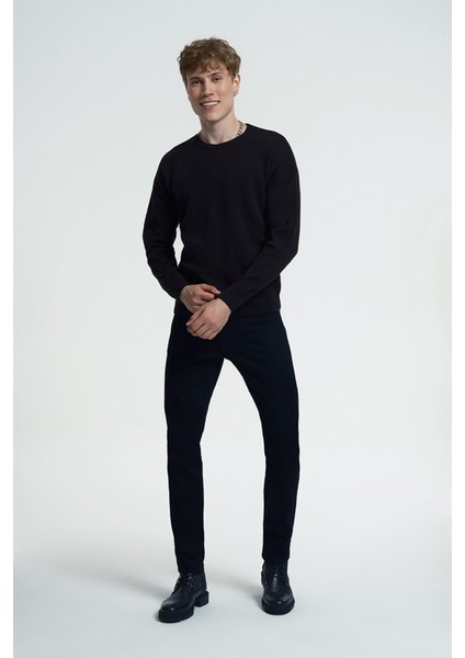 Erkek Siyah Oversize Fit Erkek Kazak LF2033897