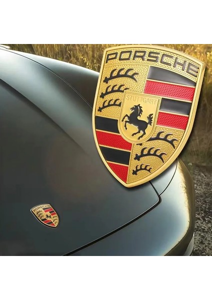Porsche Kaput Logosu Metal Gold Renk - Logo Arma - Porsche Gold Hood Emblem Crest Badge fiyatları