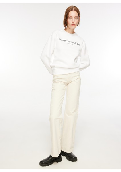 Bisiklet Yaka Baskılı Beyaz Kadın Sweatshırt WW0WW39791YCF003 fiyatları