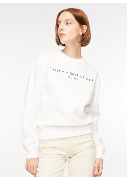 Bisiklet Yaka Baskılı Beyaz Kadın Sweatshırt WW0WW39791YCF003 modelleri