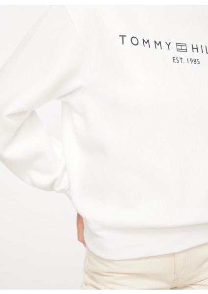 Bisiklet Yaka Baskılı Beyaz Kadın Sweatshırt WW0WW39791YCF003 fırsatları