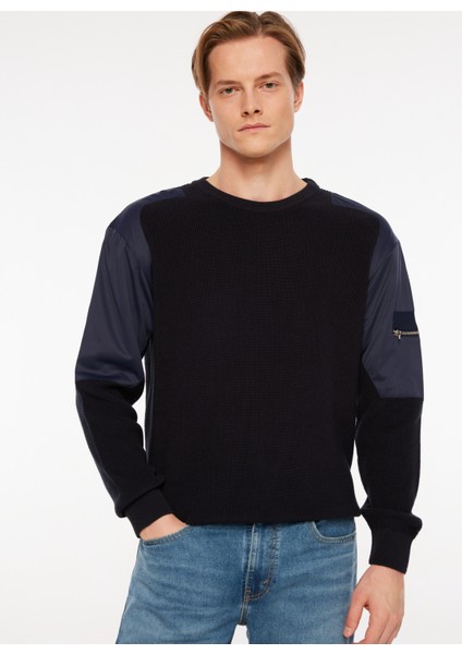 Gmg Fırenze Bisiklet Yaka Slim Fit Açık Lacivert Erkek Kazak ZR22MFW04205
