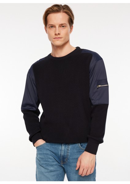 Gmg Fırenze Bisiklet Yaka Slim Fit Açık Lacivert Erkek Kazak ZR22MFW04205 modelleri