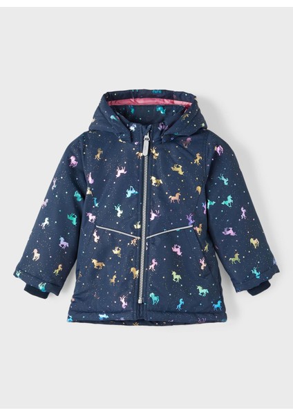 Name İt Lacivert Kadın Mont Nmfmaxı Jacket Foıl Aop Noos