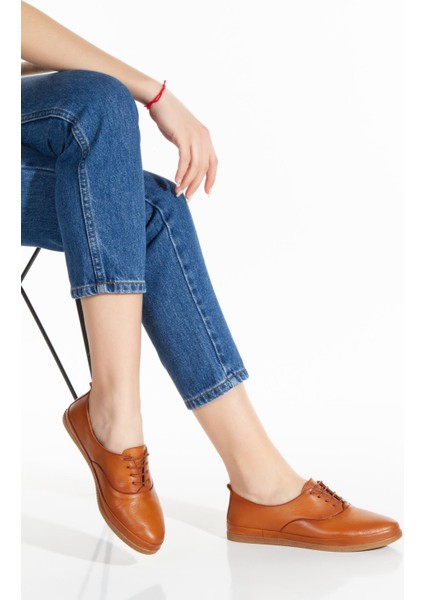 Kadın Taba Anatomik Deri Ayakkabı Babet