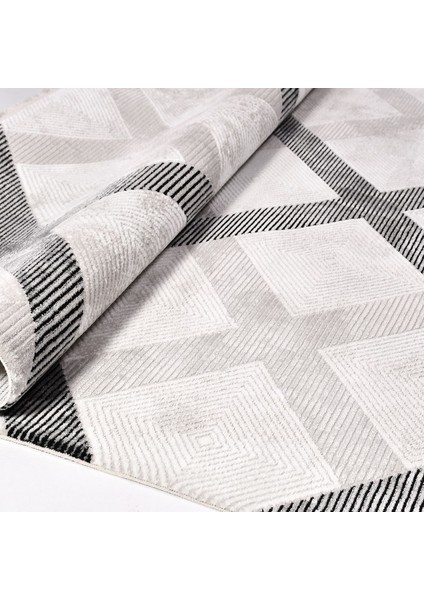 Sierra Gri Geometrik Polyester Makine Halısı