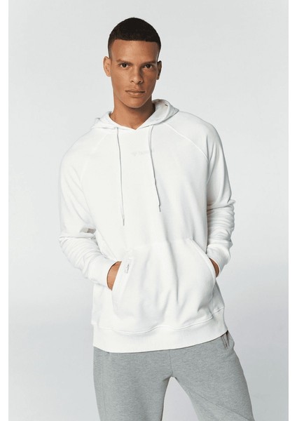 Johns Oversize Erkek Beyaz Kapüşonlu Sweatshirt