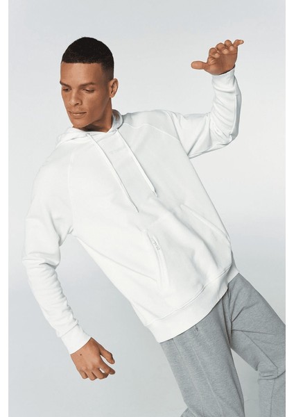 Johns Oversize Erkek Beyaz Kapüşonlu Sweatshirt