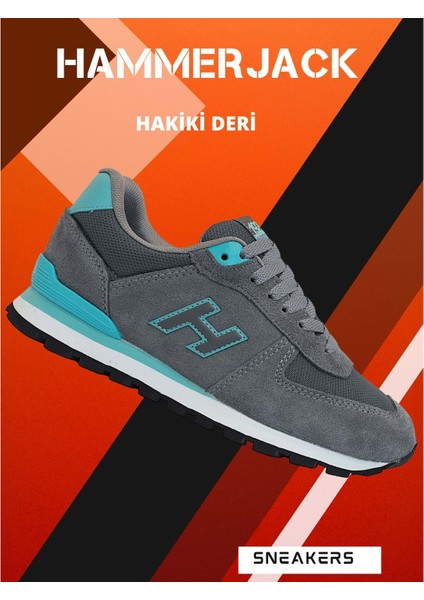 1743-PERU Hakiki Deri Anatomik Eva Tabanlı Unisex Sneakers Ayakkabı - NKT01743-GRI Turkuaz-36 indirimleri